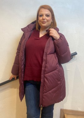 - Puffer μακρύ μπουφάν με κουκούλα σε μπορντώ χρώμα