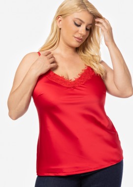 - Σατέν τοπ με δαντέλα σε κόκκινο χρώμα
