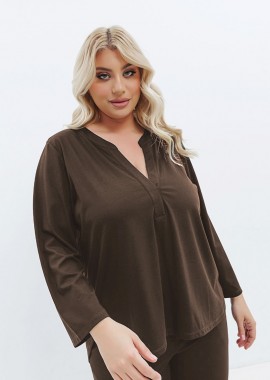- Soft μπλούζα με V λαιμόκοψη σε καφέ χρώμα