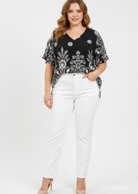 - Τουνίκ V με μπορντούρα σε μαύρο/άσπρο plus size