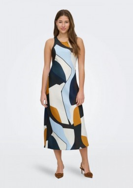 Only - Only Μίντι Σατέν Εμπριμέ Αμάνικο Φόρεμα 15354751 Mixed