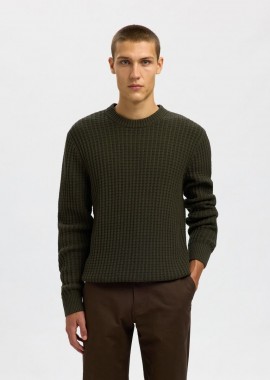 Selected - Selected Tom Ανδρικό Structure Crewneck Πλεκτό 16099207 Χακί