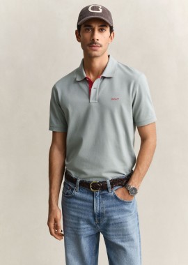 Gant - Gant Ανδρικό Regular Contrast Pique Κοντομάνικο Polo 2062026 Σκούρο Γκρί