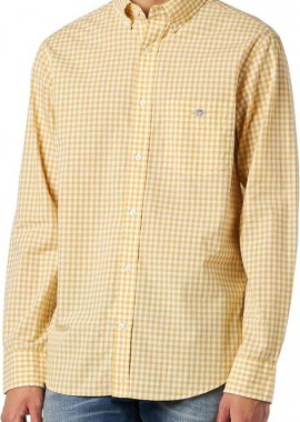 Gant - Gant Ανδρικό Regular Fit Καρό Πουκάμισο 3000120 Κίτρινο