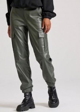 Funky Buddha - Funky Buddha Γυναικείο Cargo Παντελόνι Δερματίνη FBL010-119-02 Πράσινο