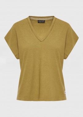 Funky Buddha - Funky Buddha Γυναικείο Linen Blend T-shirt FBL011-110-04 Λαδί