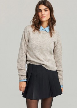 Funky Buddha - Funky Buddha Γυναικεία Πλεκτή μπλούζα με τελείωμα rib FBL012-108-09 Γκρι Μπεζ