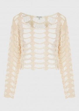 Funky Buddha - Funky Buddha Γυναικεία Μπλούζα με Αραιή Πλέξη FBL013-102-07 Μπέζ