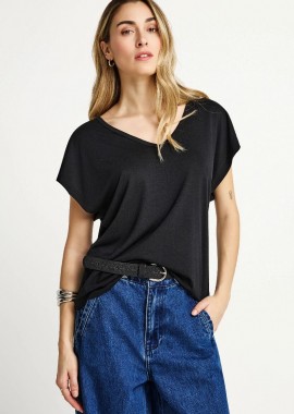 Funky Buddha - Funky Buddha Γυναικείο T-shirt με V Λαιμόκοψη - The Basics Collection FBL013-111-04 Μαύρο