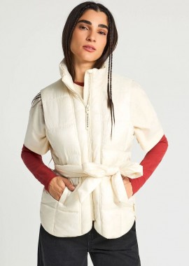 Funky Buddha - Funky Buddha Γυναικείο αμάνικο μπουφάν FBL013-112-01 Κρέμ