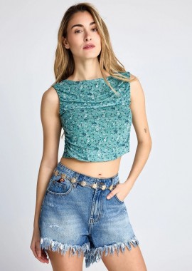 Funky Buddha - Funky Buddha Γυναικείο Εμπριμέ Τοπ FBL013-117-17 Πράσινο