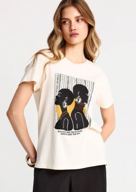 Funky Buddha - Funky Buddha Γυναικείο t-shirt με τύπωμα FBL013-122-04 Εκρου