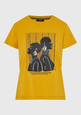 Funky Buddha - Funky Buddha Γυναικείο t-shirt με τύπωμα FBL013-122-04 Μουσταρδί