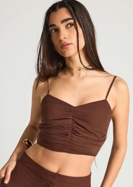 Funky Buddha - Funky Buddha Γυναικείο Εφαρμοστό Cropped Τοπ FBL013-123-17 Καφέ