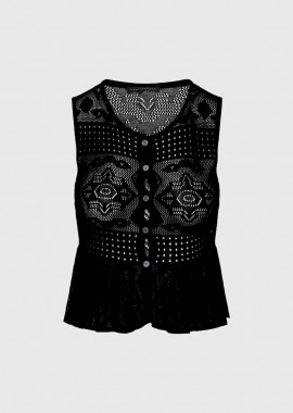 Funky Buddha - Funky Buddha Αμάνικο Crochet Τοπ FBL013-132-17 Μαύρο