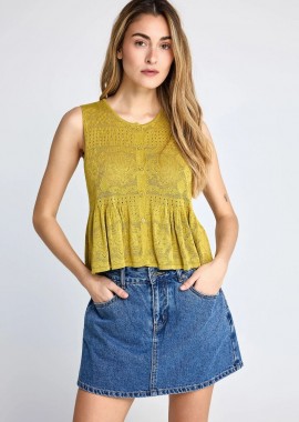 Funky Buddha - Funky Buddha Αμάνικο Crochet Τοπ FBL013-132-17 Κίτρινο