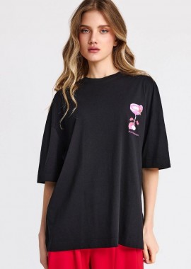 Funky Buddha - Funky Buddha Γυναικείο βαμβακερό T-shirt FBL013-156-04 Μαύρο