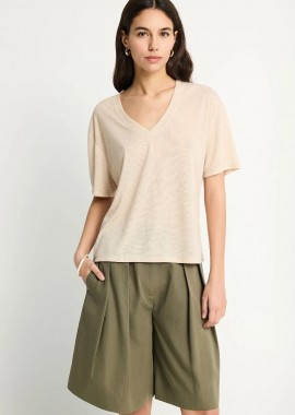 Funky Buddha - Funky Buddha Γυναικείο T-shirt με V Λαιμόκοψη FBL013-167-04 Μπέζ