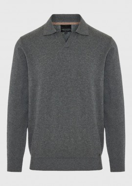 Funky Buddha - Funky Buddha Ανδρική πλεκτή μπλούζα polo FBM012-049-09 Σκούρο Γκρί