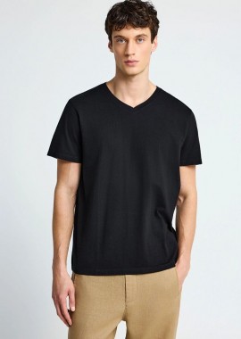 Funky Buddha - Funky Buddha Ανδρικό T-shirt με V λαιμόκοψη - The basics collection FBM013-002-04 Μαύρο