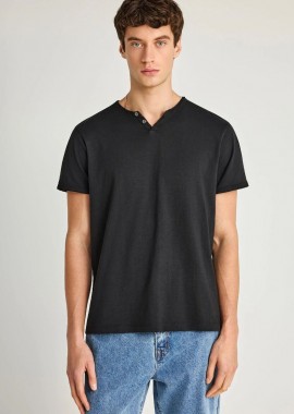 Funky Buddha - Funky Buddha Ανδρικό βαμβακερό t-shirt με v-neck - The essentials FBM013-004-04 Μαύρο