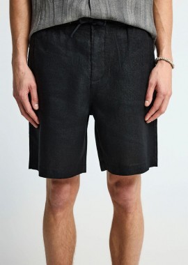Funky Buddha - Funky Buddha Ανδρική λινή chino βερμούδα FBM013-009-03 Μαύρο