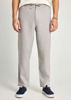 Funky Buddha - Funky Buddha Ανδρικό comfort fit λινό chino παντελόνι FBM013-011-02 Σκούρο Γκρί