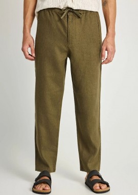 Funky Buddha - Funky Buddha Ανδρικό comfort fit λινό chino παντελόνι FBM013-011-02 Χακί