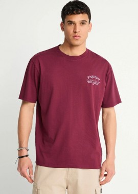 Funky Buddha - Funky Buddha Ανδρικό Relaxed T-shirt με Τύπωμα στην Πλάτη FBM013-017-04 Μπορντώ