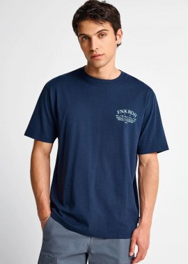Funky Buddha - Funky BUddha Ανδρικό Relaxed T-shirt με Τύπωμα στην Πλάτη FBM013-017-04 Σκούρο Μπλέ