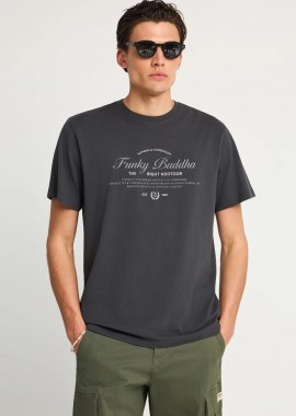 Funky Buddha - Ανδρικό t-shirt με τύπωμα FBM013-024-04 Σκούρο Γκρί