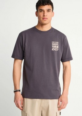 Funky Buddha - Funky Buddha T-shirt με Τύπωμα στην Πλάτη FBM013-049-04 Σκούρο Γκρί