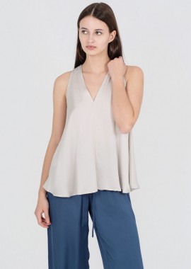Philosophy - Philosophy Satin Fine Ecovero V Neck Top BL12034 Γκρι Μπεζ