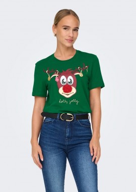Only - Only XMas Life Yrsa Christmas Γυναικείο Κοντομάνικο T-Shirt με Τύπωμα 15219616 Πράσινο
