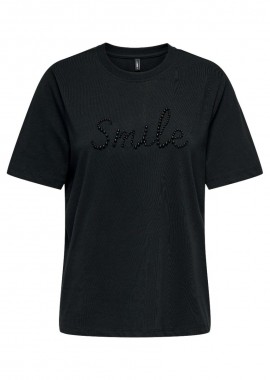 Only - Only Jolly Leane Life Γυναικείο Boxy Print T-Shirt 15356166 Μαύρο