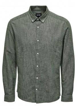 Only and Sons - Only and Sons Arlo Ανδρικό Linen Blend Πουκάμισο 22021623 Χακί