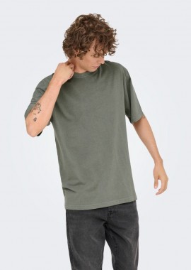 Only and Sons - Only and Sons Distress Ανδρικό Relaxed Fit T-Shirt 22030505 Λαδί
