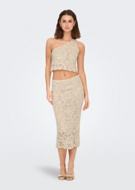 Only - Only Alberte Mid Waist Long Skirt 15344887 Nude-Ρόζ