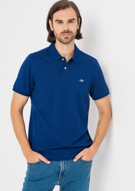 Gant - Gant Ανδρική Κοντομάνικη Reg Shield Polo Pique Μπλούζα 2210 Σκούρο Μπλέ
