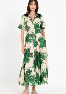 Philosophy - Philosophy Voile Print Short Sleeve Dress DR22865 Πράσινο