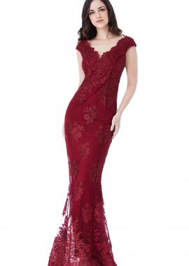 PerfectDress.gr - romantic luxe βραδινό φόρεμα fine δαντέλα σε μπορντώ wine