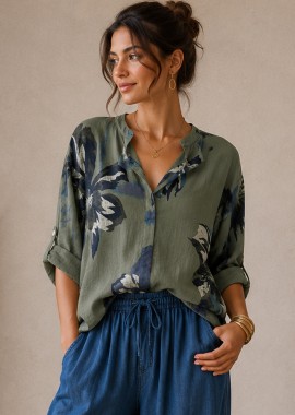 PerfectDress.gr - boho chic cosy floral μπλούζα Rio χακί