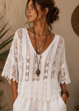 PerfectDress.gr - boho crochet cotton μπλούζα Tijuana