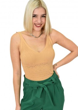 Potre OR - Γυναικείο πλεκτό τοπ διάτρητο Μπεζ 23215