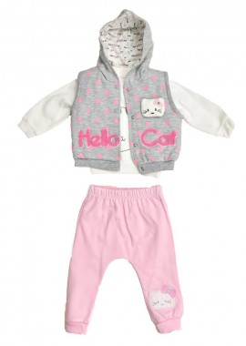 Potre OR - Βρεφικό σετ φόρμας με σχέδιο HELLO και αμάνικο μπουφάν Γκρι 17154