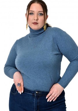 Potre OR - Πλεκτή μπλούζα με ζιβάγκο για μεγάλα μεγέθη Μπλε 22945