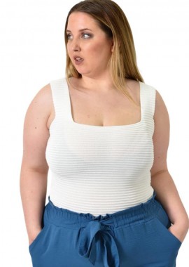 Potre OR - Γυναικείο Plus Size τοπ αμάνικο με ανάγλυφο σχέδιο Λευκό 24375