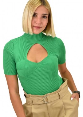 Potre OR - Τοπ με ψηλό λαιμό και άνοιγμα στο μπούστο Πράσινο 17375