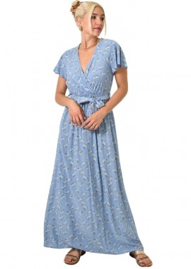 Potre OR - Φόρεμα φλοράλ κρουαζέ Σιέλ 24973