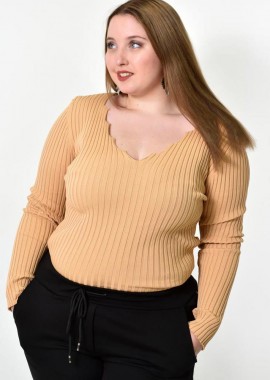 Potre OR - Γυναικείο Plus τοπ ριπ με V λαιμόκομψη Μπεζ 21874